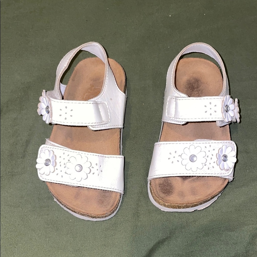 Kids White Sandals with Floral Design
